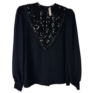 VTG Lisa Evan's Sz 4 Sheer Sequin Heavy Embellished Blouse Back Button Up NWT